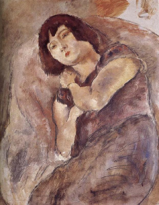 Jules Pascin Lucy wearing the purple France oil painting art